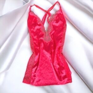 Victoria  secret like new satin pink lace trim slip dress strappy back S